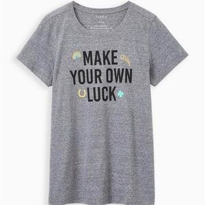 Torrid NWOT “Make Your Own Luck” Slim Fit Tee Triblend Jersey Heather Grey sz2X